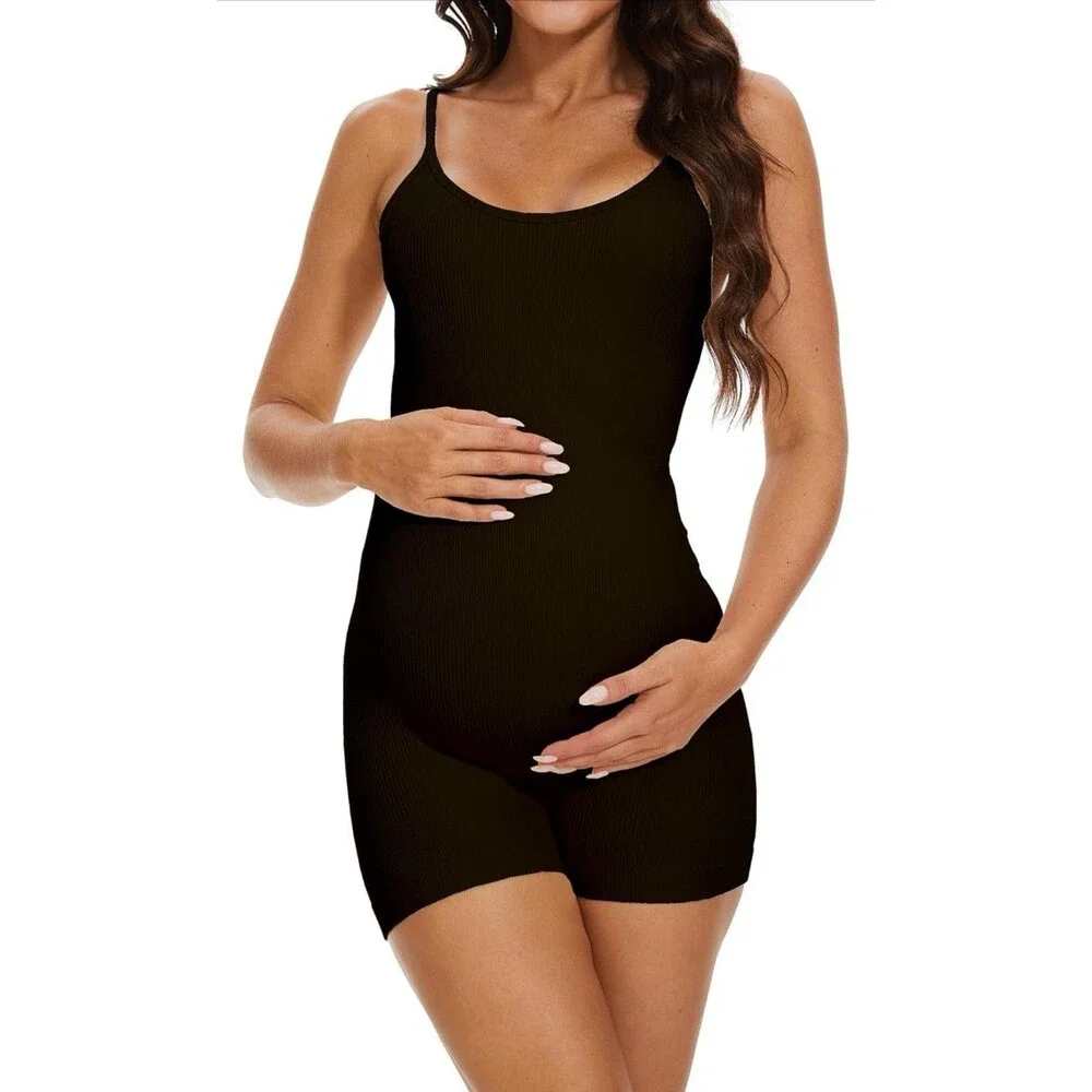 Maternity Workout Romper Pregnancy Yoga Ribbed One Piece Seamless Jumpsuit/ LG